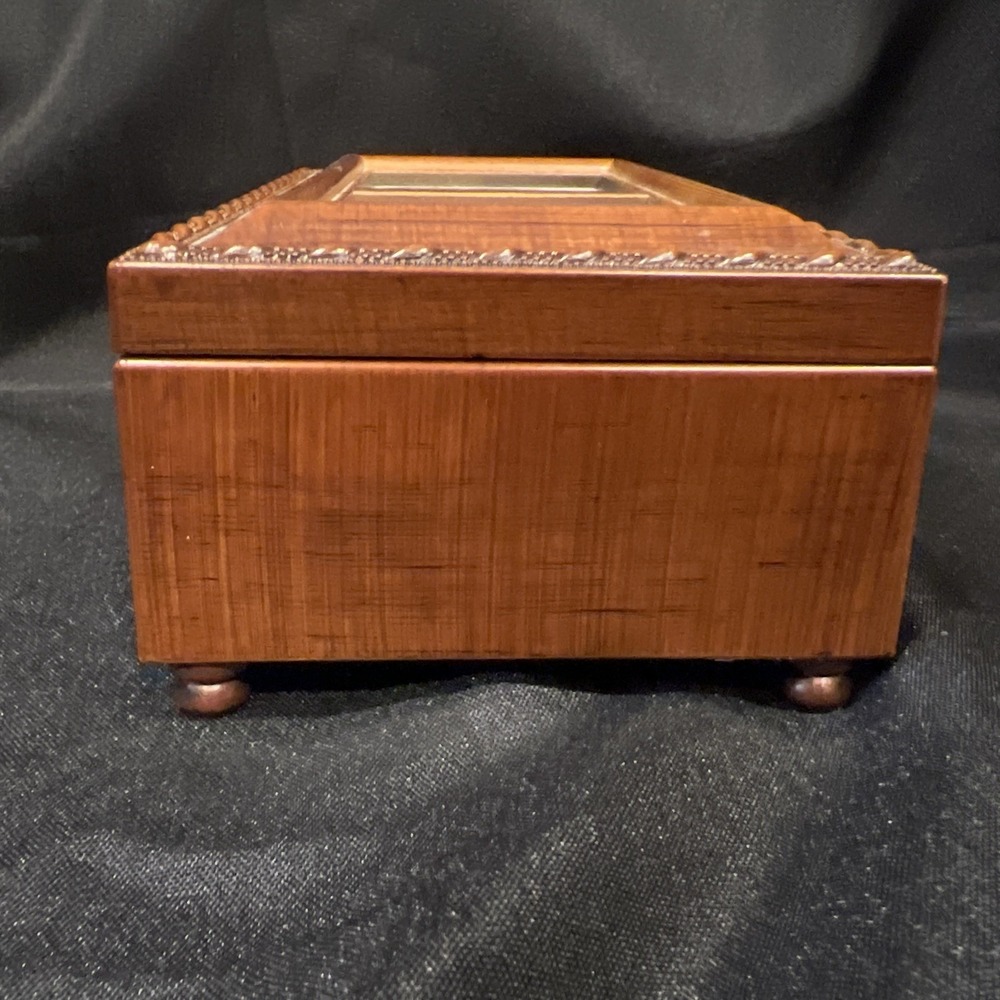 Wooden Music Musical Jewelry Box Glass Picture frame Hinged Lid Sankyo Movement - Picture 5 of 11